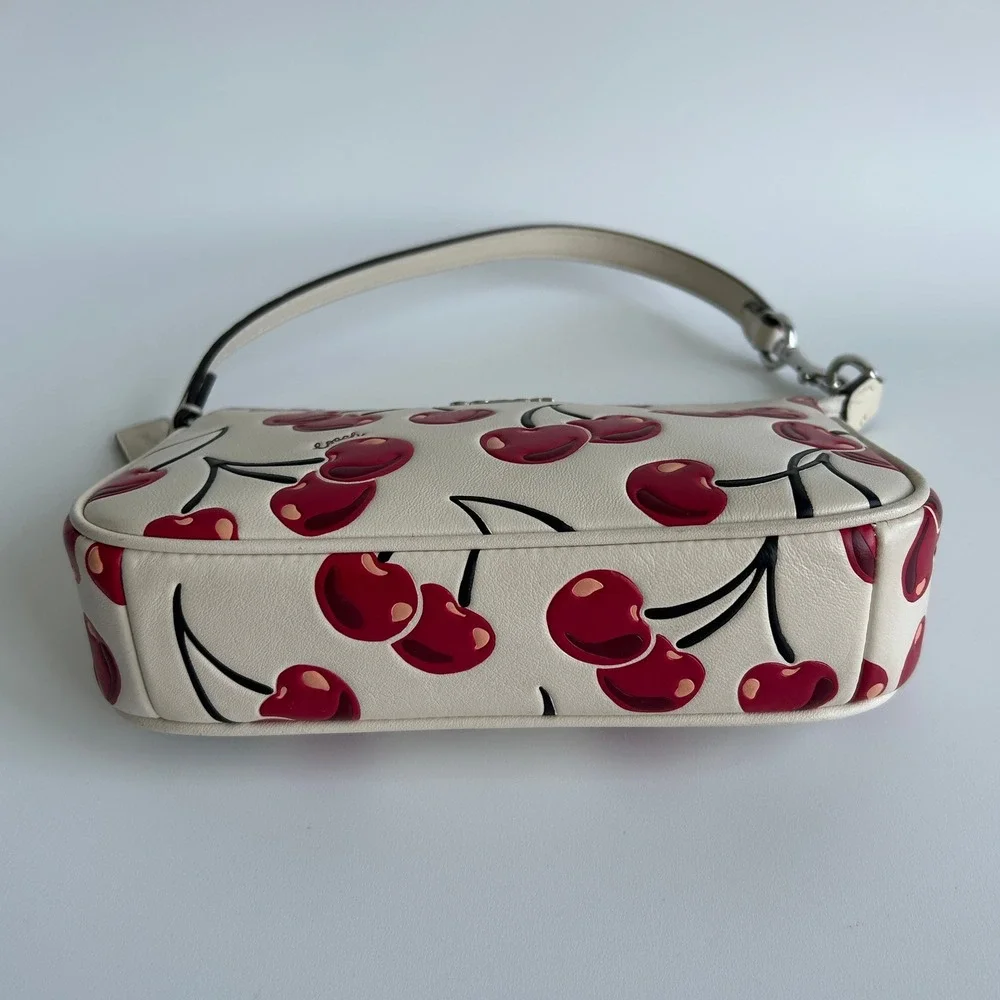 Coach Nolita 19 Cherry Print Chalk White Pebbled Leather Bag Excellent